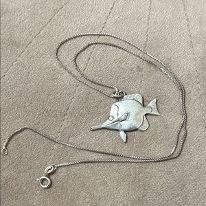 Sterling Silver 925 Fish Pendant Necklace 18’ chain